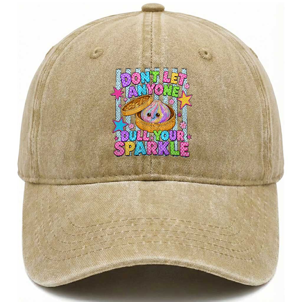 Squishy Lovers Washed Cotton Baseball Cap Dont Let Anyone Dull Your Sparkle Cute Rainbow Dumpling Graphic