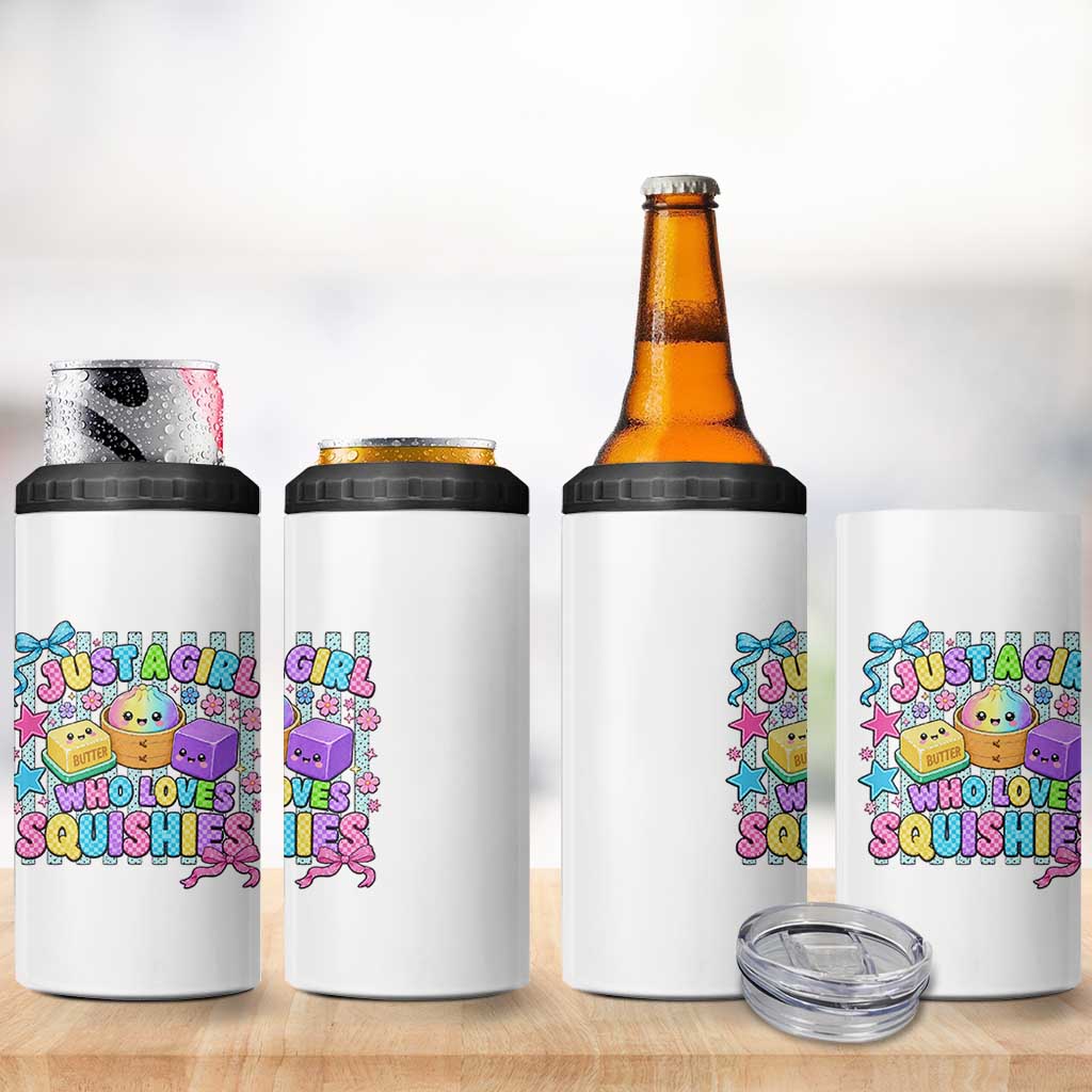 Just A Girl Who Loves Squishies 4 in 1 Can Cooler Tumbler Cute Butter Dumpling Graphic Coquette Bow Girls