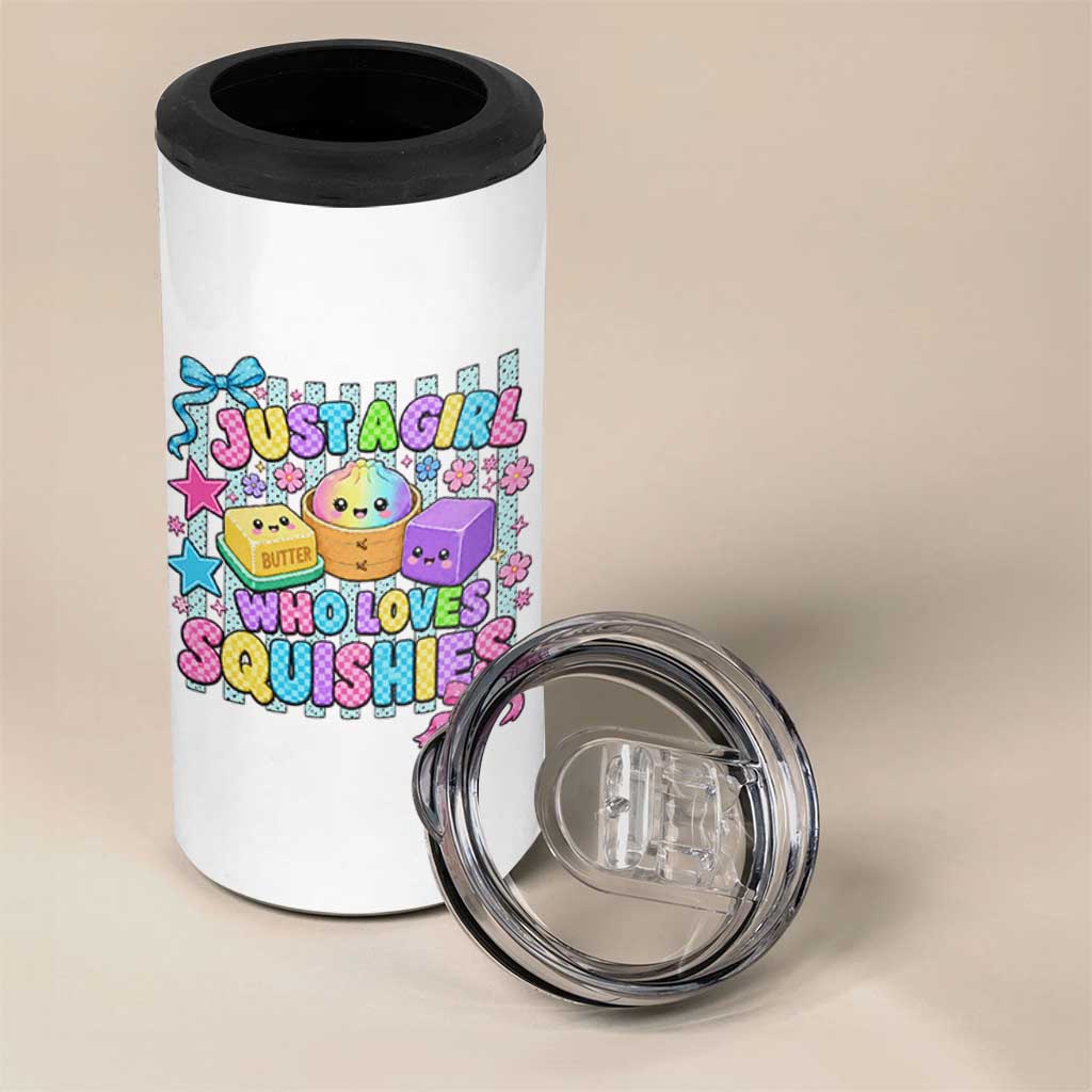 Just A Girl Who Loves Squishies 4 in 1 Can Cooler Tumbler Cute Butter Dumpling Graphic Coquette Bow Girls