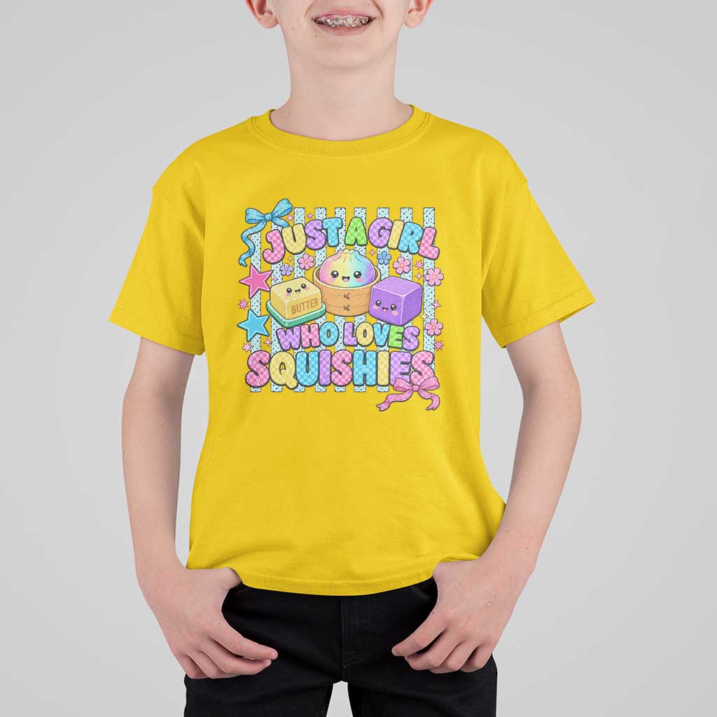 Just A Girl Who Loves Squishies T Shirt For Kid Cute Butter Dumpling Graphic Coquette Bow Girls