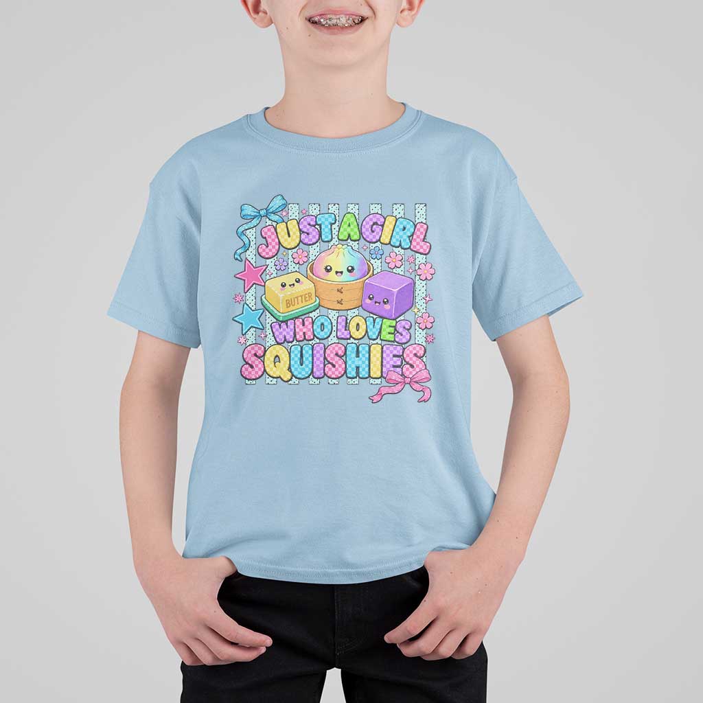 Just A Girl Who Loves Squishies T Shirt For Kid Cute Butter Dumpling Graphic Coquette Bow Girls