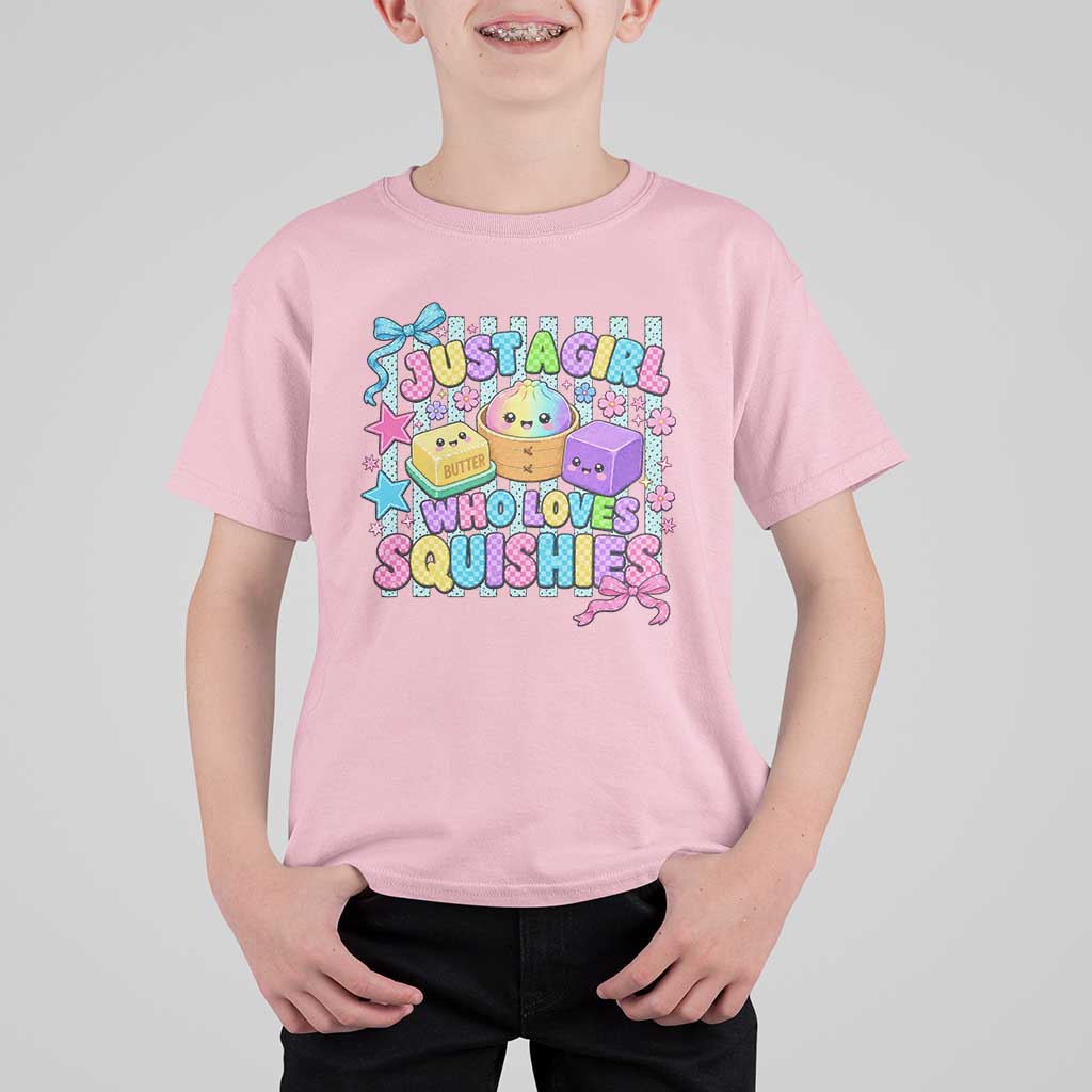 Just A Girl Who Loves Squishies T Shirt For Kid Cute Butter Dumpling Graphic Coquette Bow Girls