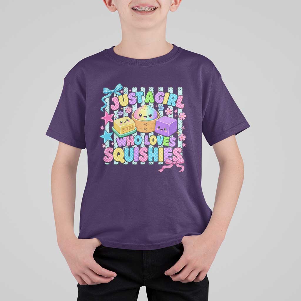 Just A Girl Who Loves Squishies T Shirt For Kid Cute Butter Dumpling Graphic Coquette Bow Girls