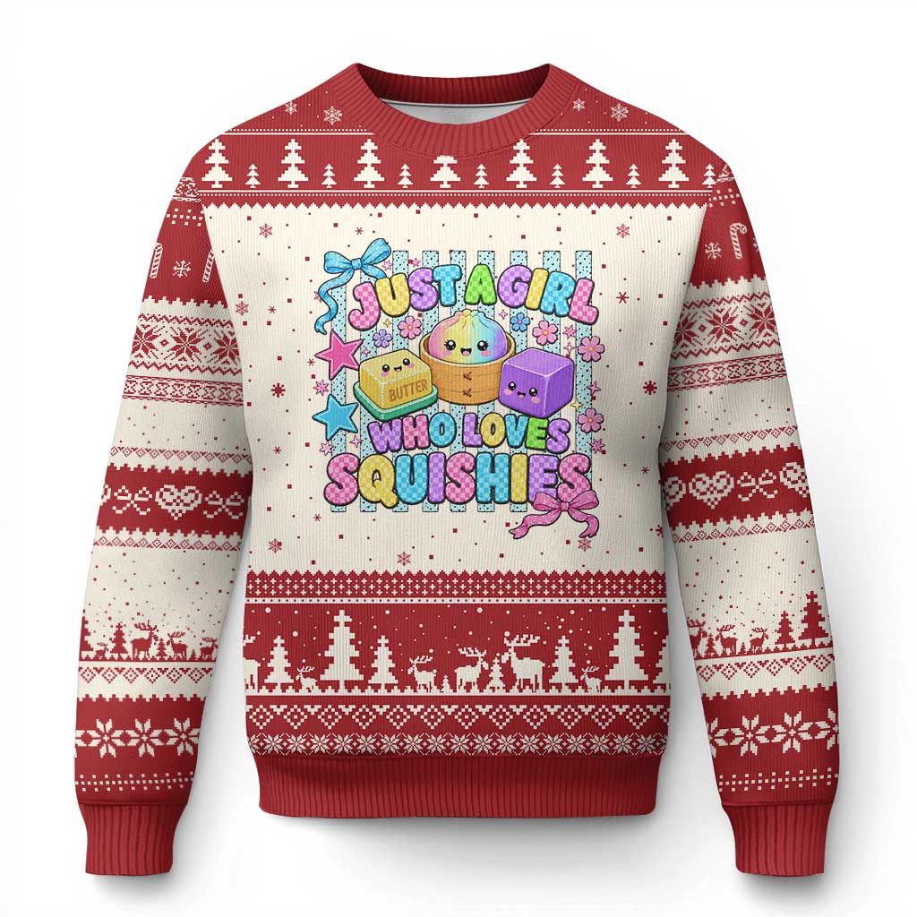 Just A Girl Who Loves Squishies Ugly Christmas Sweater Cute Butter Dumpling Graphic Coquette Bow Girls