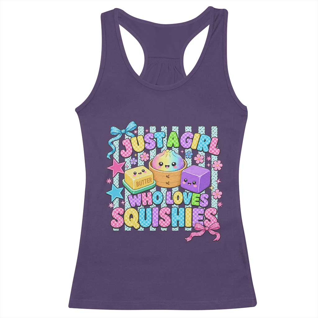 Just A Girl Who Loves Squishies Racerback Tank Top Cute Butter Dumpling Graphic Coquette Bow Girls