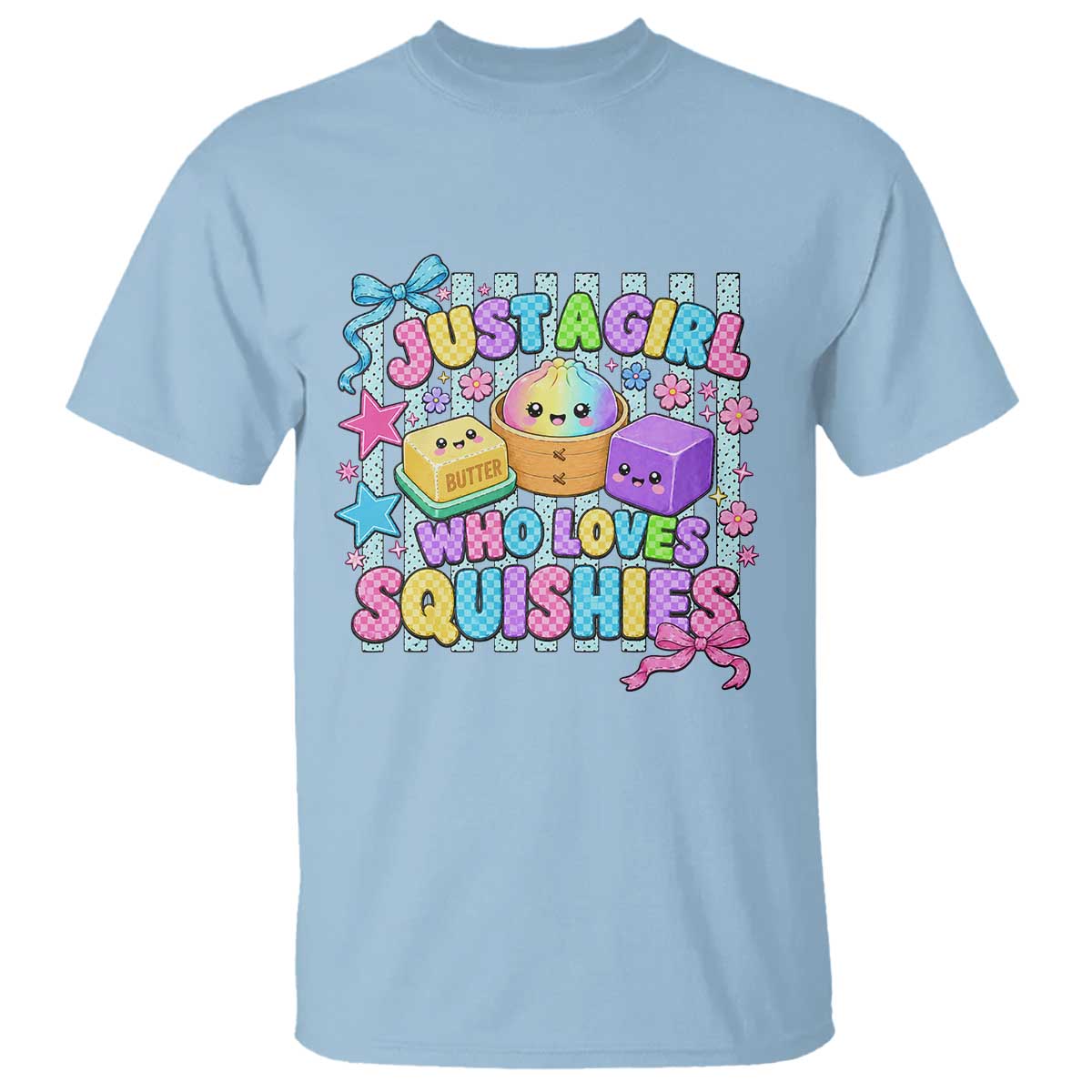 Just A Girl Who Loves Squishies T Shirt Cute Butter Dumpling Graphic Coquette Bow Girls