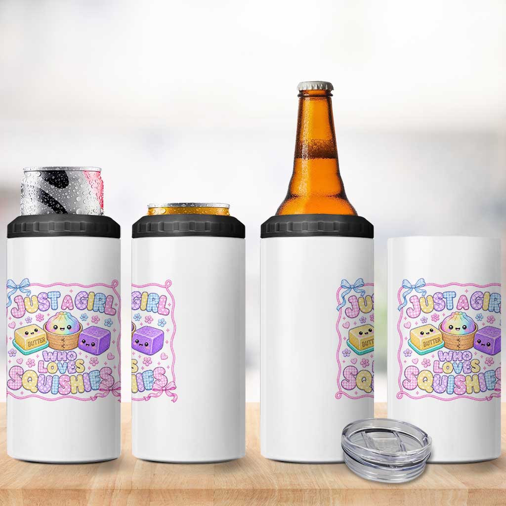 Just A Girl Who Loves Squishies 4 in 1 Can Cooler Tumbler Squishy Lovers Kawaii Dumpling Graphic Coquette Bow Girls
