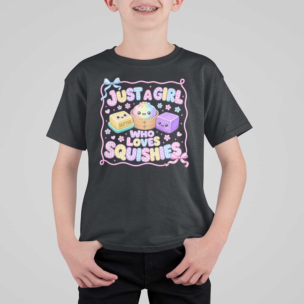 Just A Girl Who Loves Squishies T Shirt For Kid Squishy Lovers Kawaii Dumpling Graphic Coquette Bow Girls