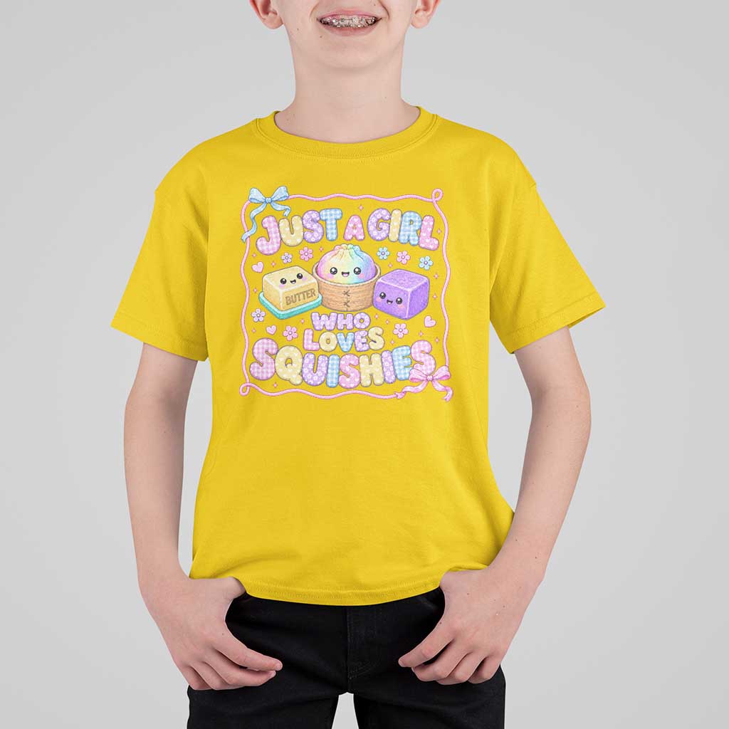 Just A Girl Who Loves Squishies T Shirt For Kid Squishy Lovers Kawaii Dumpling Graphic Coquette Bow Girls