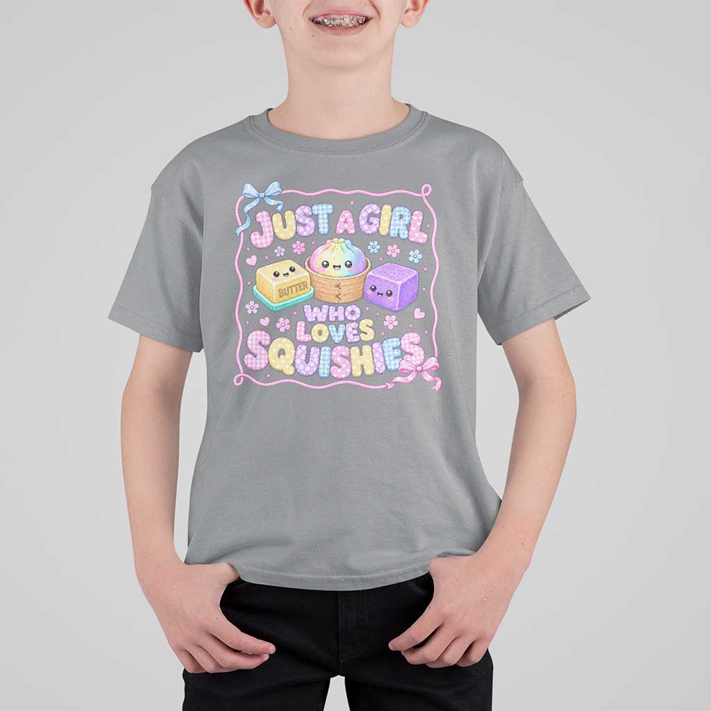 Just A Girl Who Loves Squishies T Shirt For Kid Squishy Lovers Kawaii Dumpling Graphic Coquette Bow Girls