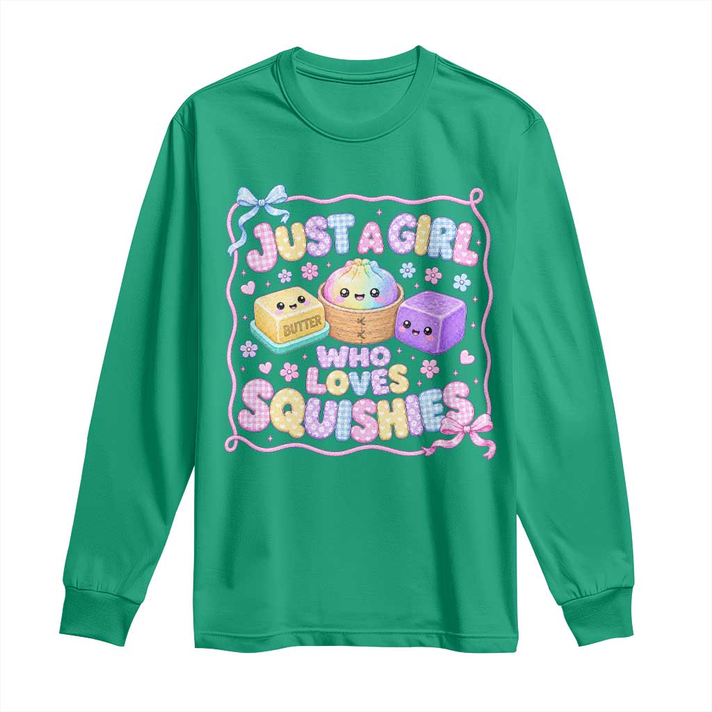 Just A Girl Who Loves Squishies Long Sleeve Shirt Squishy Lovers Kawaii Dumpling Graphic Coquette Bow Girls