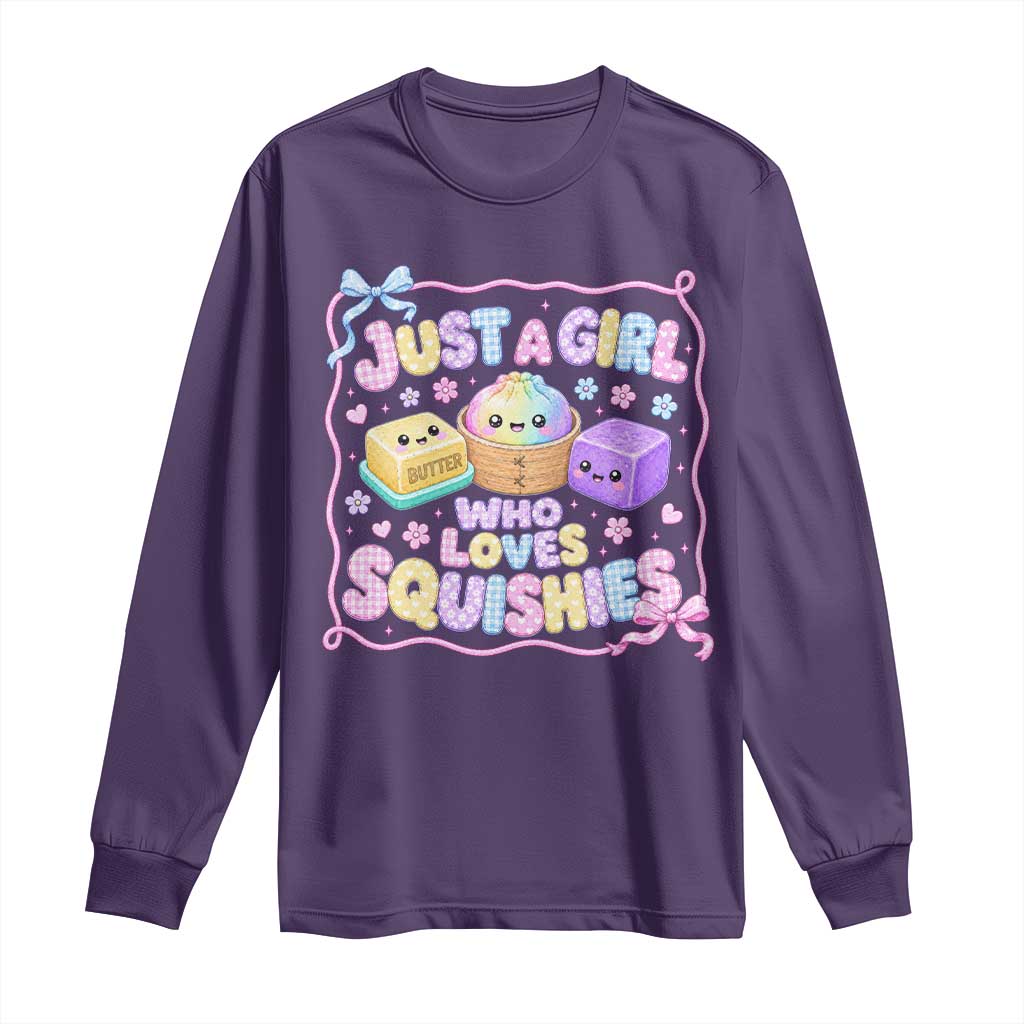 Just A Girl Who Loves Squishies Long Sleeve Shirt Squishy Lovers Kawaii Dumpling Graphic Coquette Bow Girls