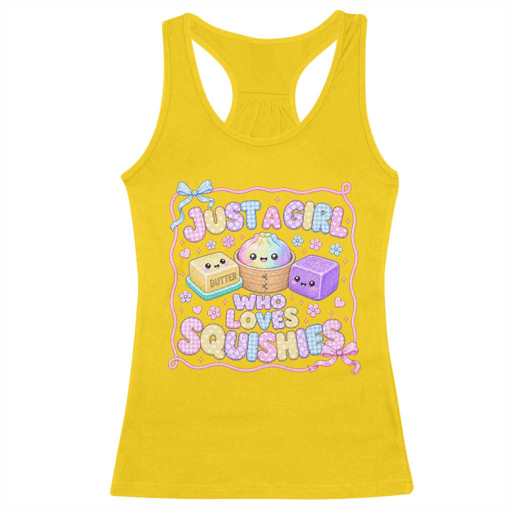 Just A Girl Who Loves Squishies Racerback Tank Top Squishy Lovers Kawaii Dumpling Graphic Coquette Bow Girls