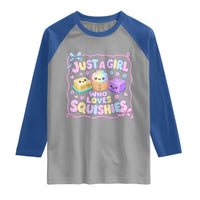 Just A Girl Who Loves Squishies Raglan Shirt Squishy Lovers Kawaii Dumpling Graphic Coquette Bow Girls