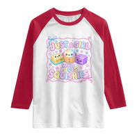 Just A Girl Who Loves Squishies Raglan Shirt Squishy Lovers Kawaii Dumpling Graphic Coquette Bow Girls