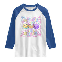 Just A Girl Who Loves Squishies Raglan Shirt Squishy Lovers Kawaii Dumpling Graphic Coquette Bow Girls