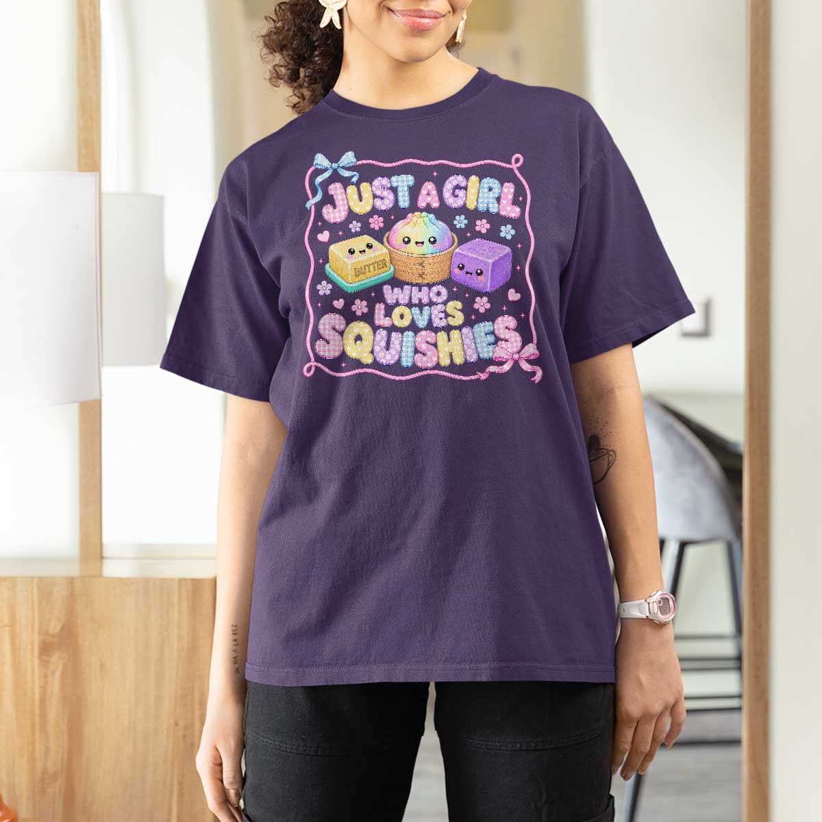 Just A Girl Who Loves Squishies T Shirt For Women Squishy Lovers Kawaii Dumpling Graphic Coquette Bow Girls