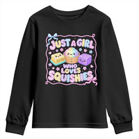 Just A Girl Who Loves Squishies Youth Sweatshirt Squishy Lovers Kawaii Dumpling Graphic Coquette Bow Girls