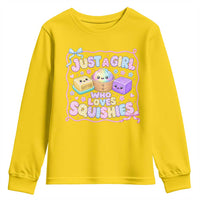 Just A Girl Who Loves Squishies Youth Sweatshirt Squishy Lovers Kawaii Dumpling Graphic Coquette Bow Girls