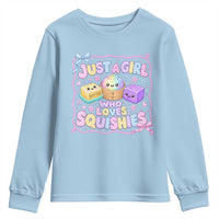 Just A Girl Who Loves Squishies Youth Sweatshirt Squishy Lovers Kawaii Dumpling Graphic Coquette Bow Girls