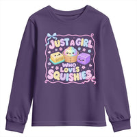 Just A Girl Who Loves Squishies Youth Sweatshirt Squishy Lovers Kawaii Dumpling Graphic Coquette Bow Girls