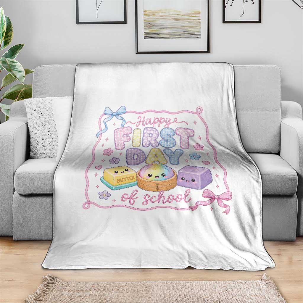 Happy First Day Of School Cute Kawaii Squishy Back To School Graphic Throw Blanket