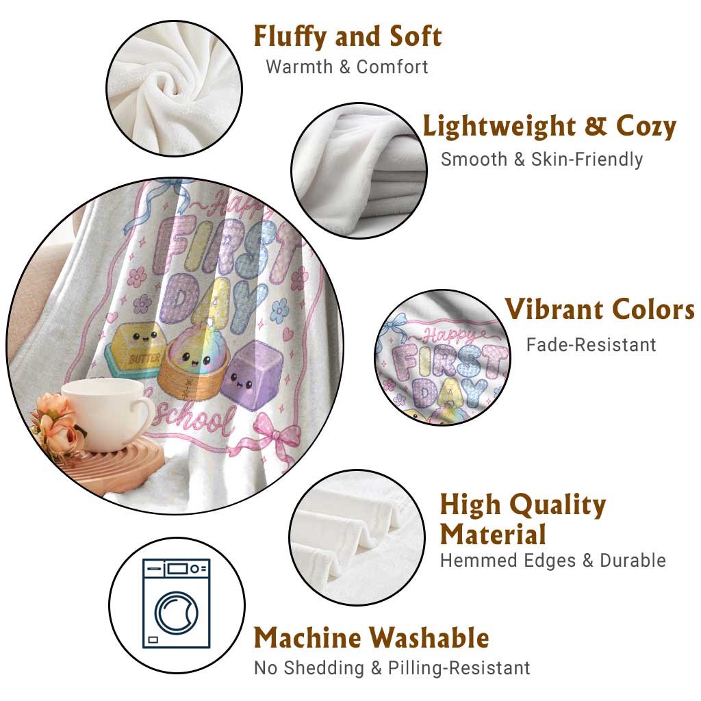 Happy First Day Of School Cute Kawaii Squishy Back To School Graphic Throw Blanket