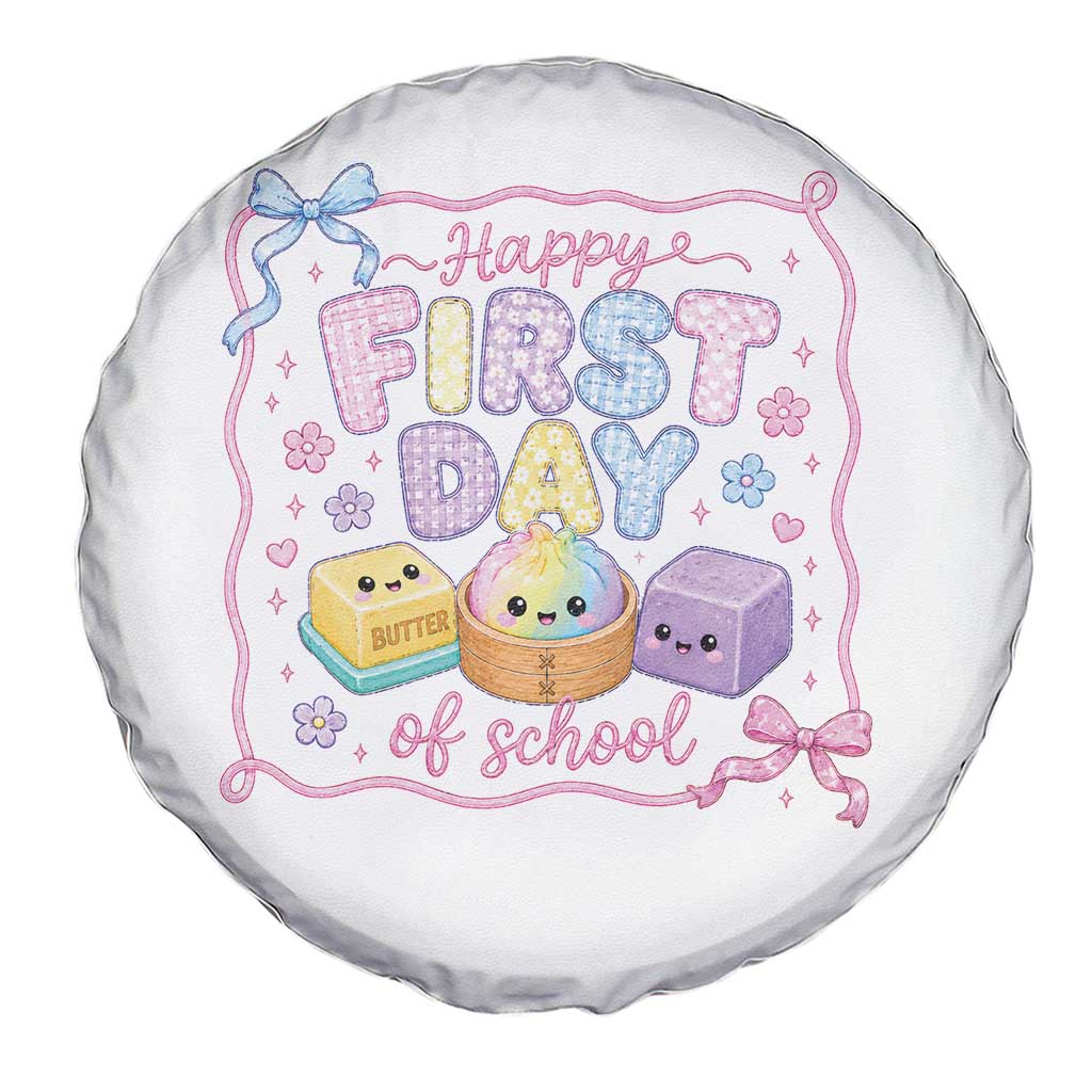 Happy First Day Of School Cute Kawaii Squishy Back To School Graphic Spare Tire Cover