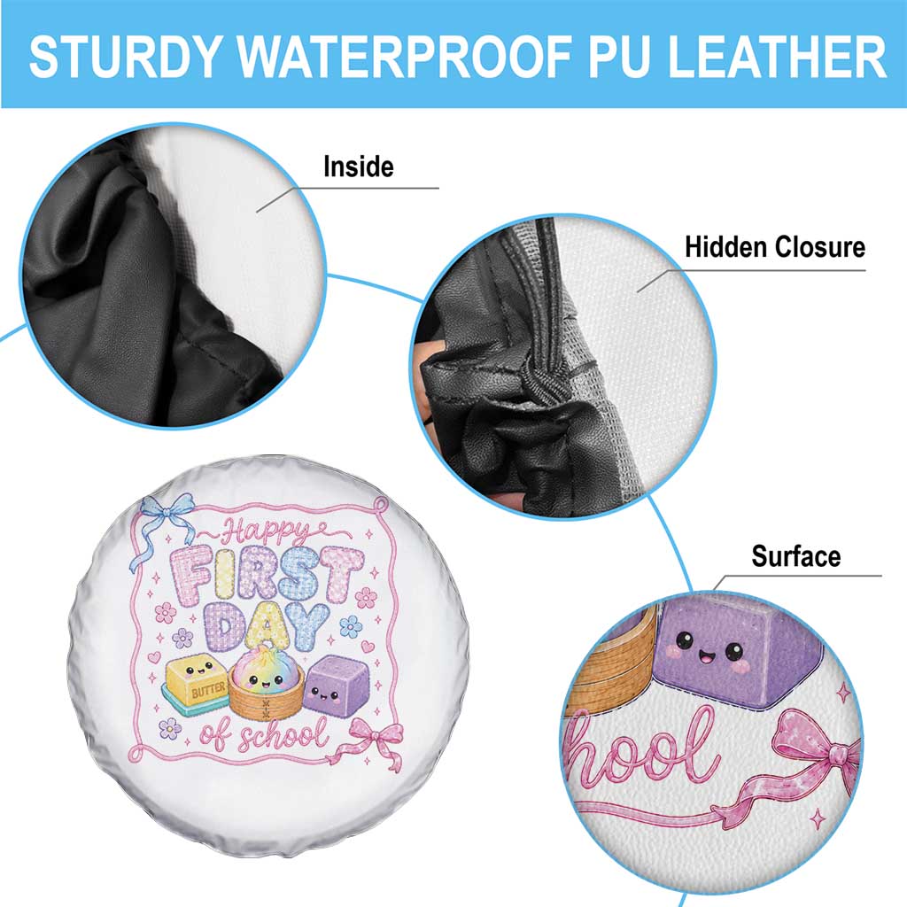 Happy First Day Of School Cute Kawaii Squishy Back To School Graphic Spare Tire Cover