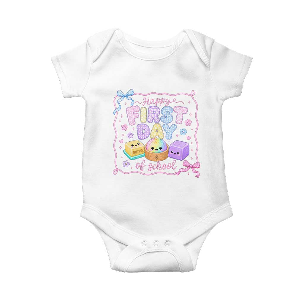 Happy First Day Of School Cute Kawaii Squishy Back To School Graphic Baby Onesie