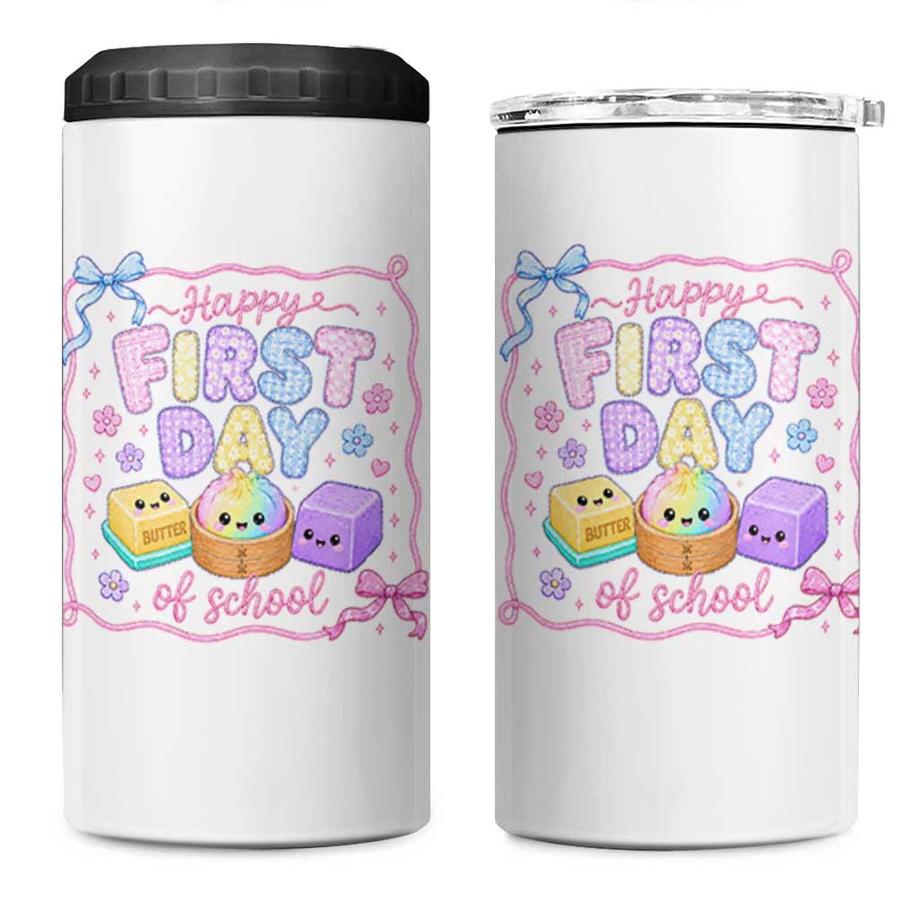 Happy First Day Of School Cute Kawaii Squishy Back To School Graphic 4 in 1 Can Cooler Tumbler