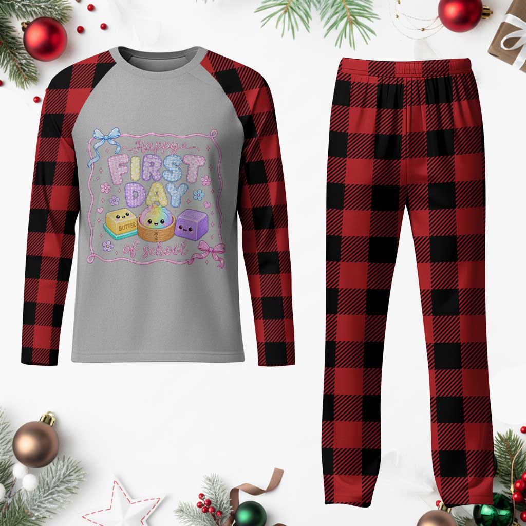 Happy First Day Of School Cute Kawaii Squishy Back To School Graphic Plaid Pajama Set