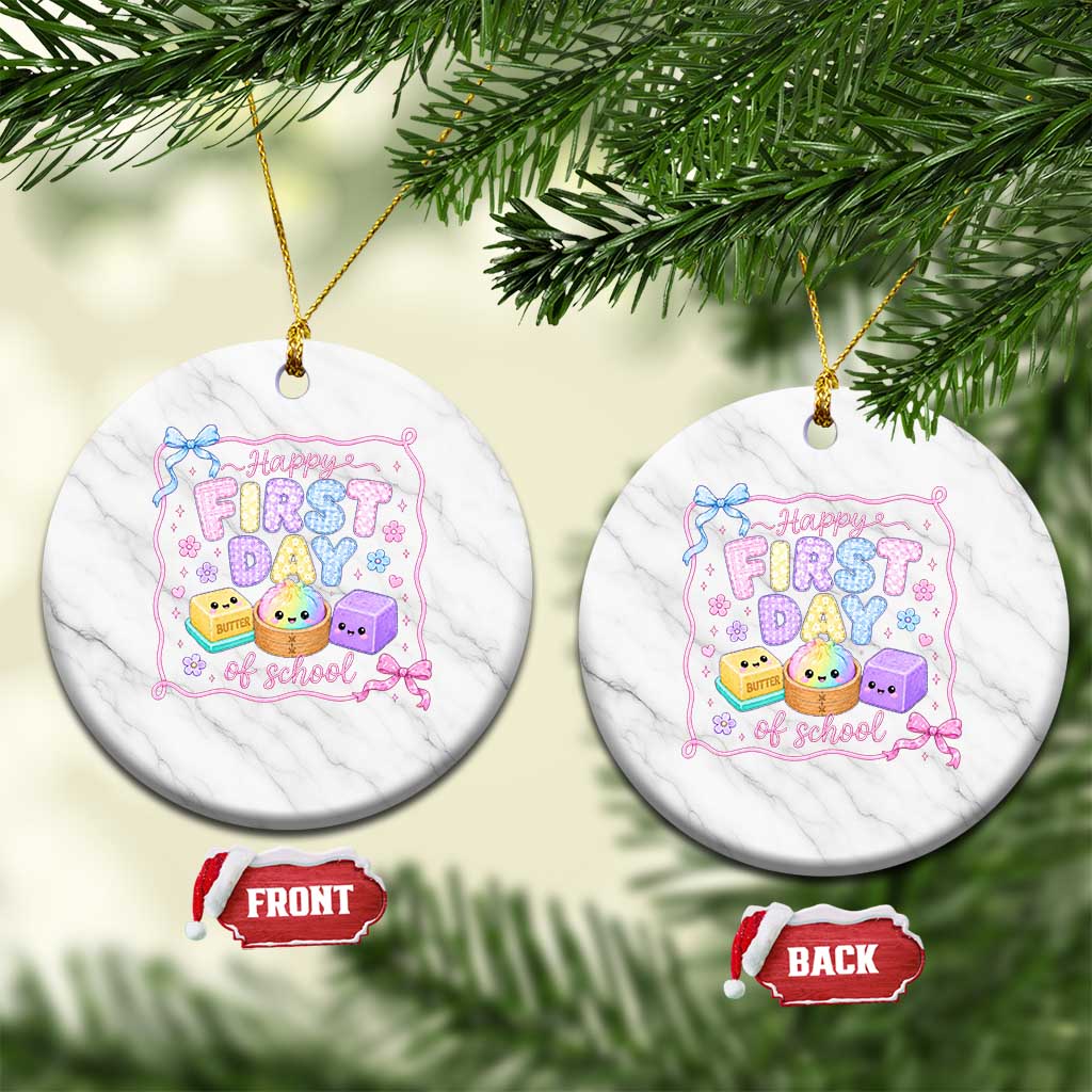 Happy First Day Of School Cute Kawaii Squishy Back To School Graphic Ceramic Ornament