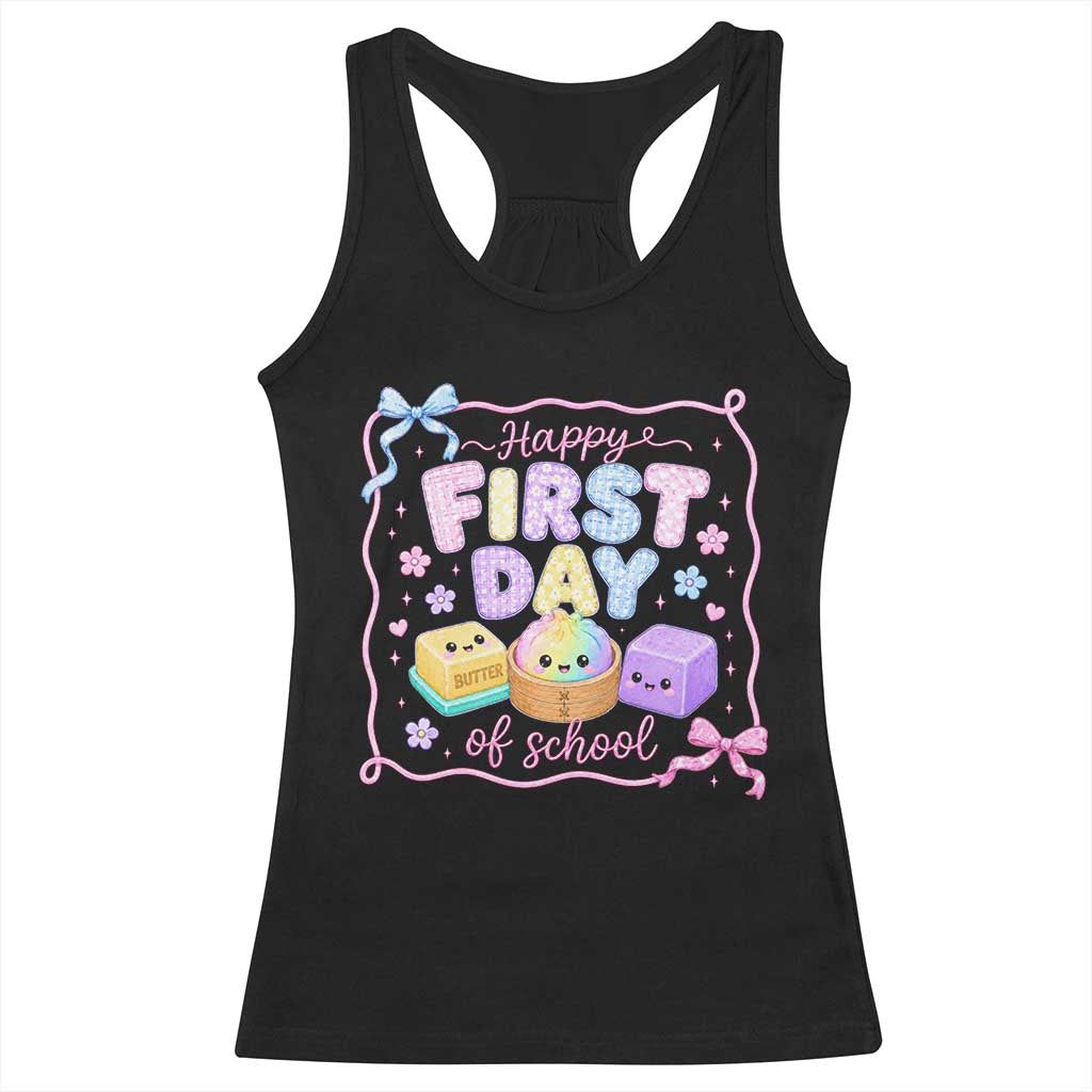 Happy First Day Of School Cute Kawaii Squishy Back To School Graphic Racerback Tank Top