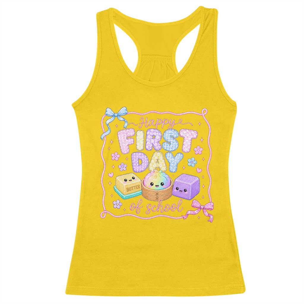 Happy First Day Of School Cute Kawaii Squishy Back To School Graphic Racerback Tank Top