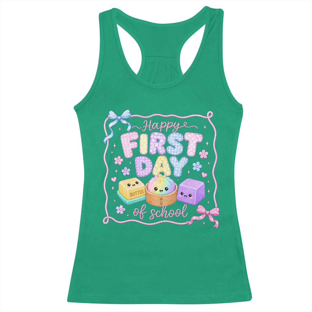 Happy First Day Of School Cute Kawaii Squishy Back To School Graphic Racerback Tank Top