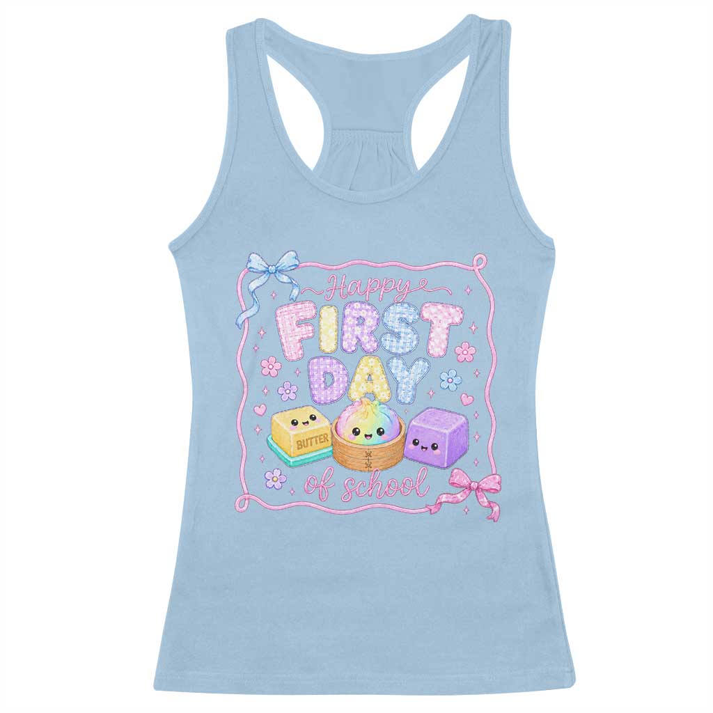 Happy First Day Of School Cute Kawaii Squishy Back To School Graphic Racerback Tank Top
