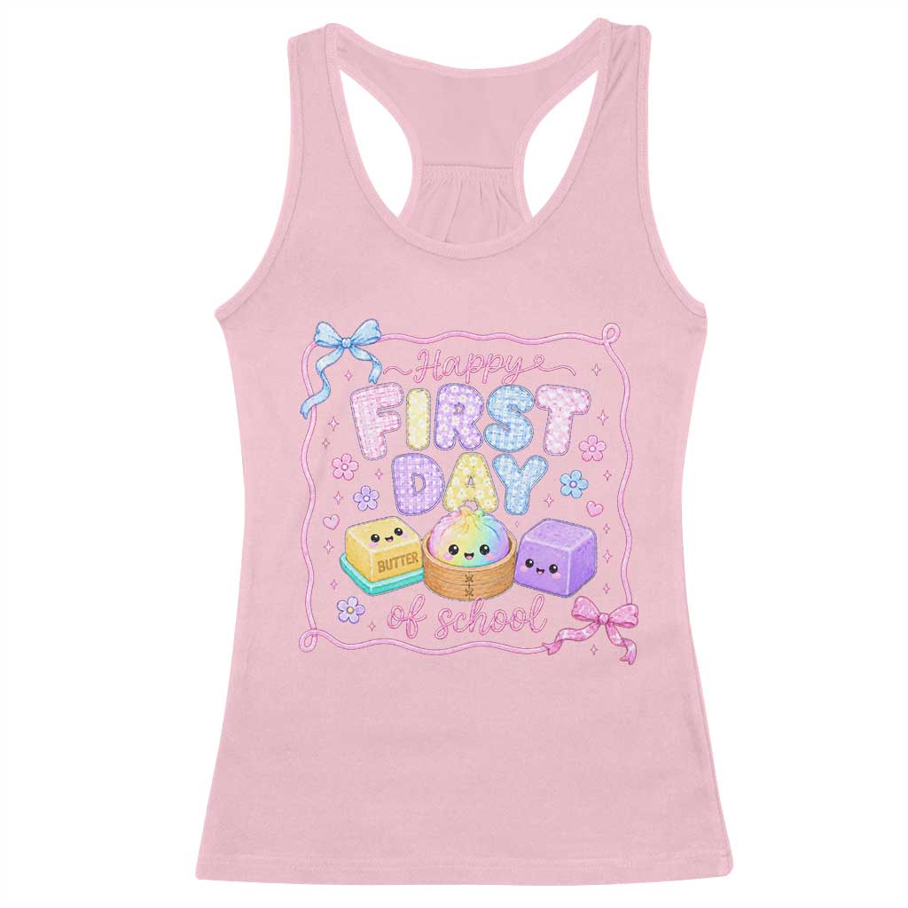 Happy First Day Of School Cute Kawaii Squishy Back To School Graphic Racerback Tank Top