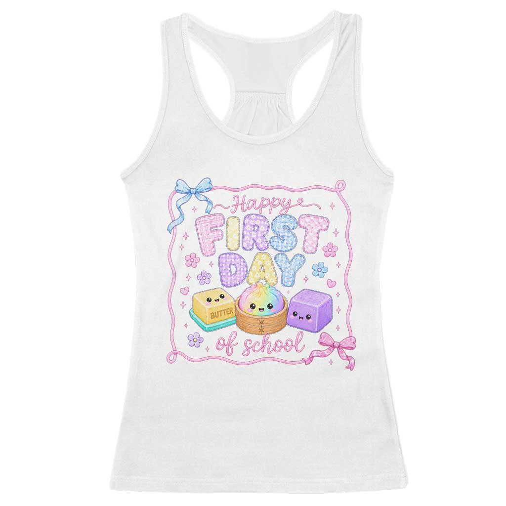 Happy First Day Of School Cute Kawaii Squishy Back To School Graphic Racerback Tank Top