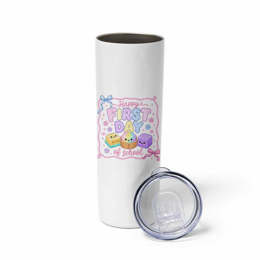 Happy First Day Of School Cute Kawaii Squishy Back To School Graphic Skinny Tumbler
