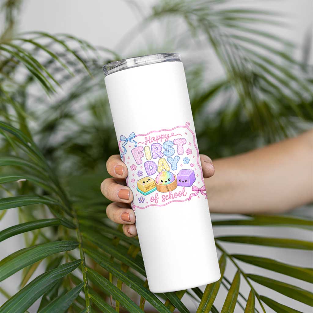 Happy First Day Of School Cute Kawaii Squishy Back To School Graphic Skinny Tumbler