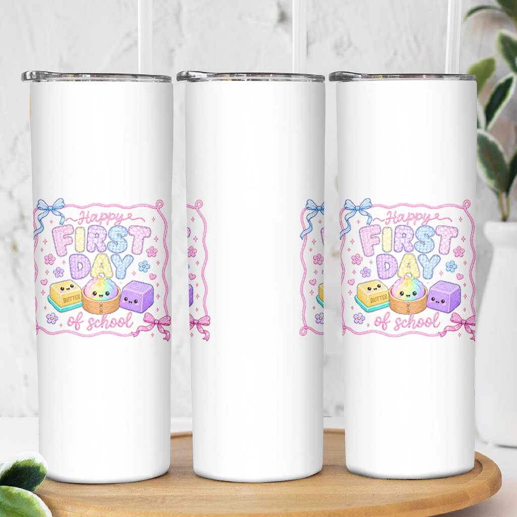 Happy First Day Of School Cute Kawaii Squishy Back To School Graphic Skinny Tumbler