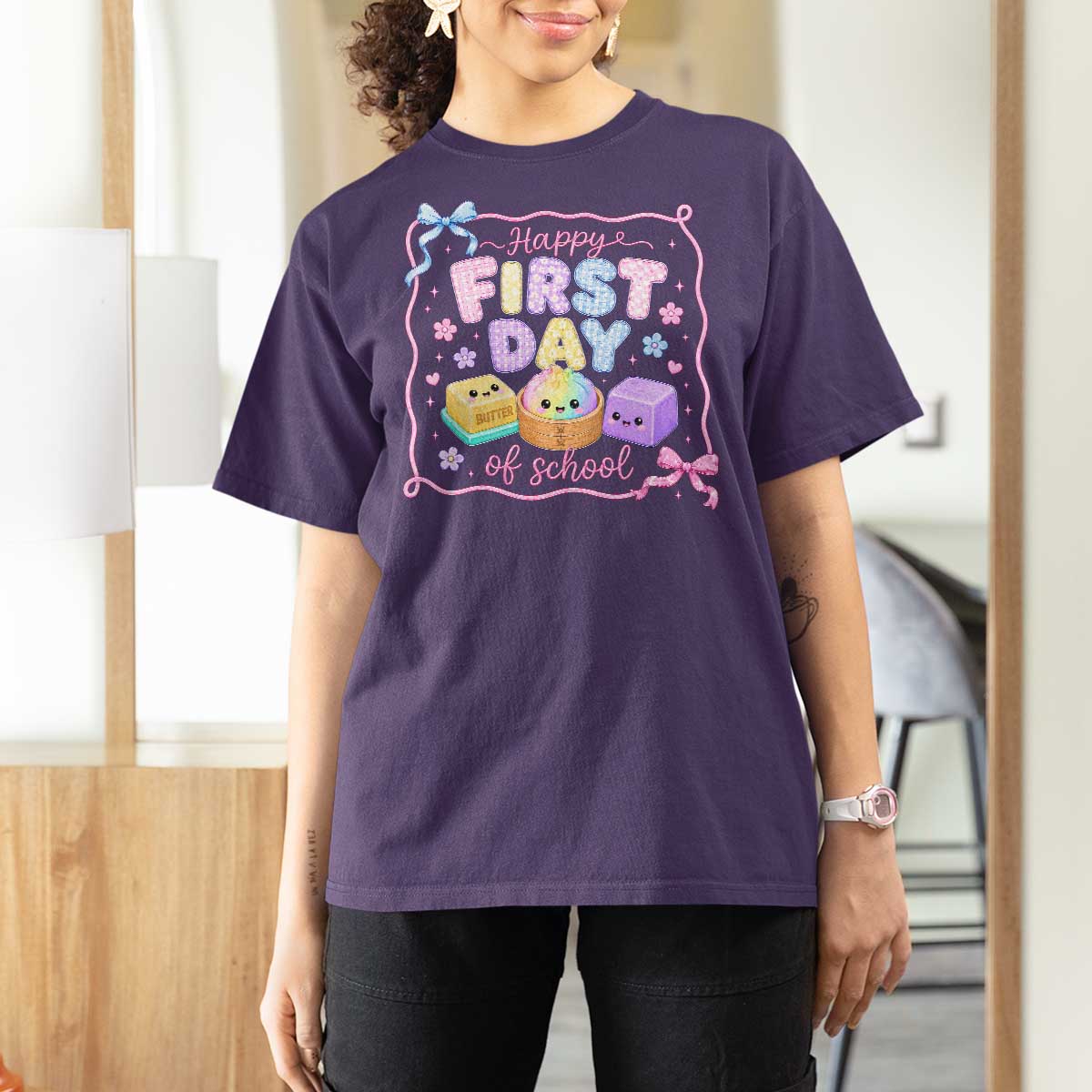 Happy First Day Of School Cute Kawaii Squishy Back To School Graphic T Shirt For Women