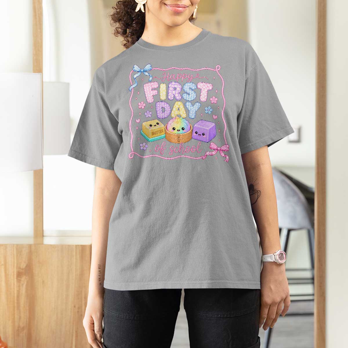 Happy First Day Of School Cute Kawaii Squishy Back To School Graphic T Shirt For Women