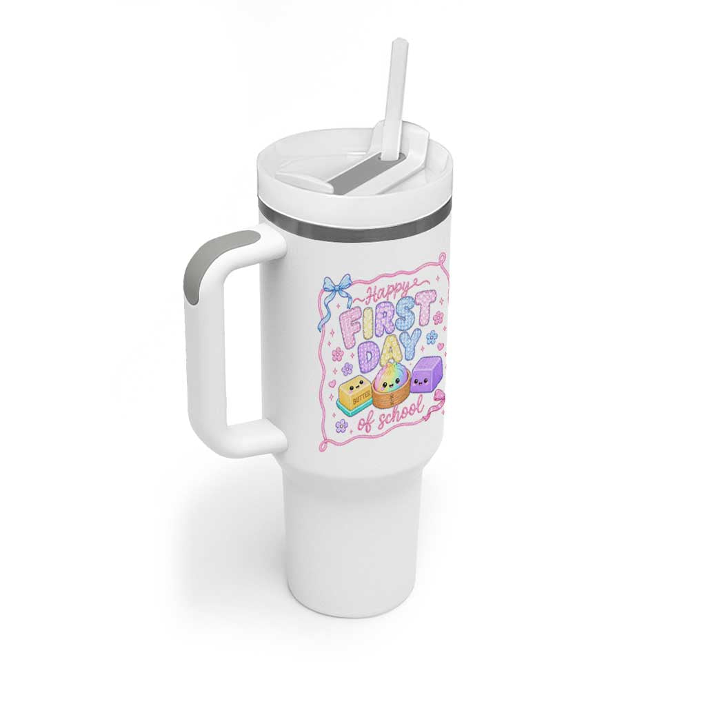 Happy First Day Of School Cute Kawaii Squishy Back To School Graphic Tumbler With Handle