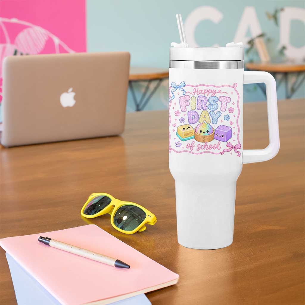 Happy First Day Of School Cute Kawaii Squishy Back To School Graphic Tumbler With Handle