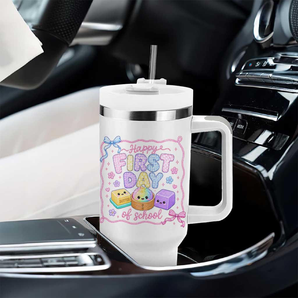 Happy First Day Of School Cute Kawaii Squishy Back To School Graphic Tumbler With Handle
