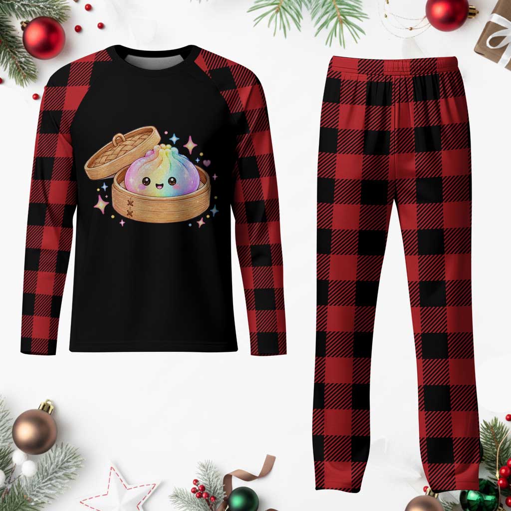 Cute Rainbow Dumpling Squishy Plaid Pajama Set Kawaii Graphic