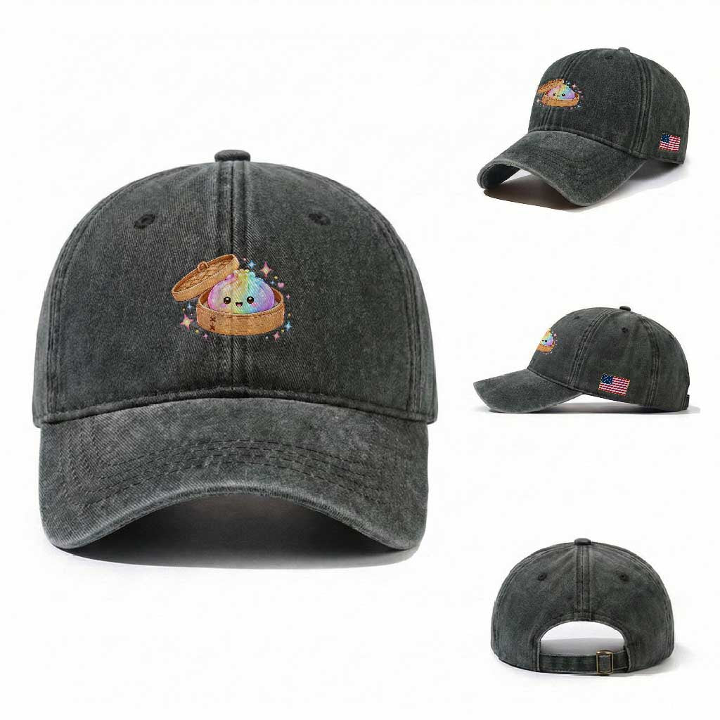 Cute Rainbow Dumpling Squishy Washed Cotton Baseball Cap Kawaii Graphic