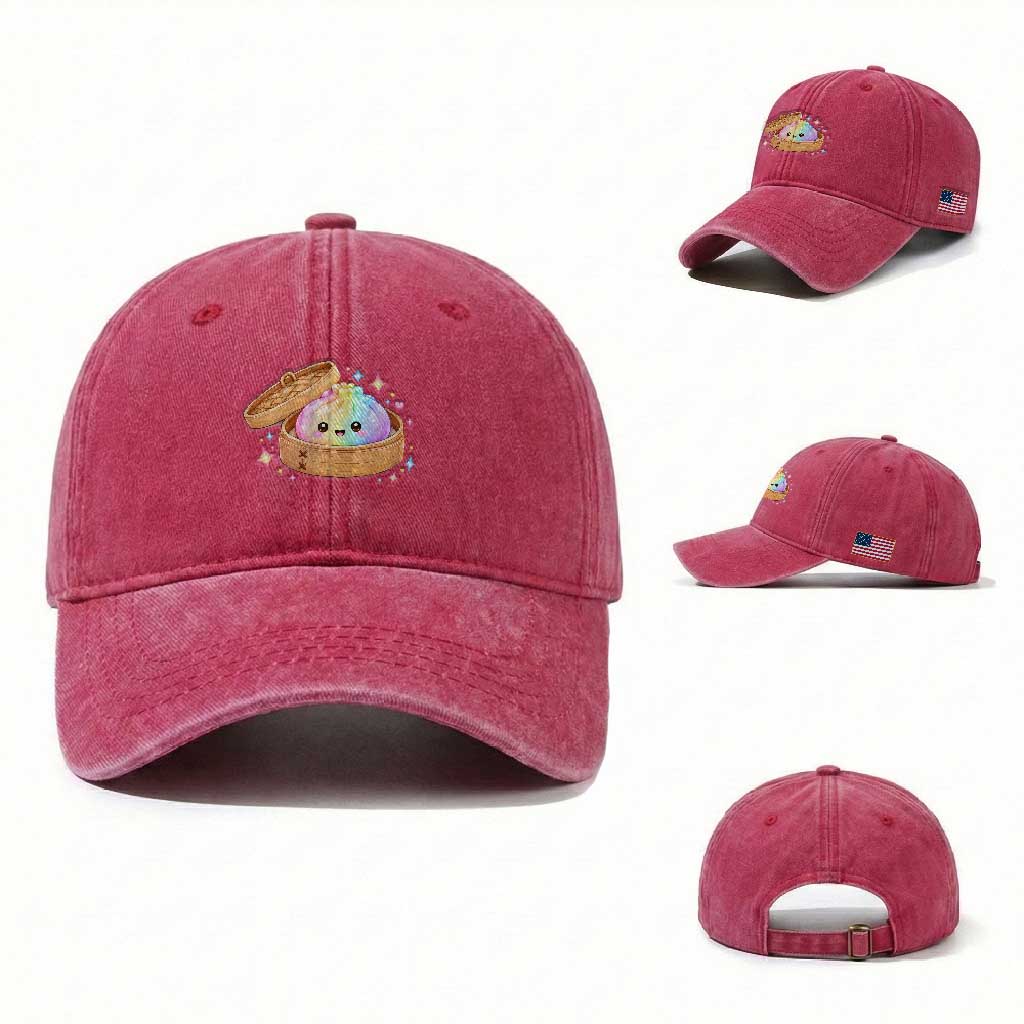 Cute Rainbow Dumpling Squishy Washed Cotton Baseball Cap Kawaii Graphic